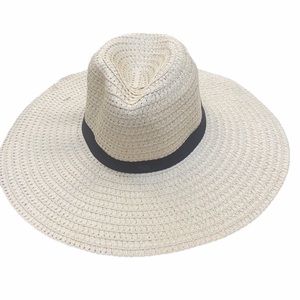 Woven rattan straw wide brim floppy beach hat